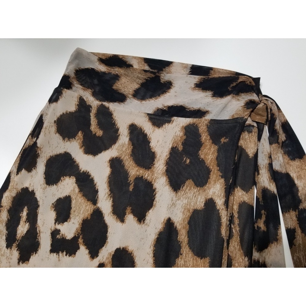 GANNI Leopard Print Mesh Ruffled Wrap Midi Skirt Brown EU 38 US 6 $245 - Picture 11 of 16
